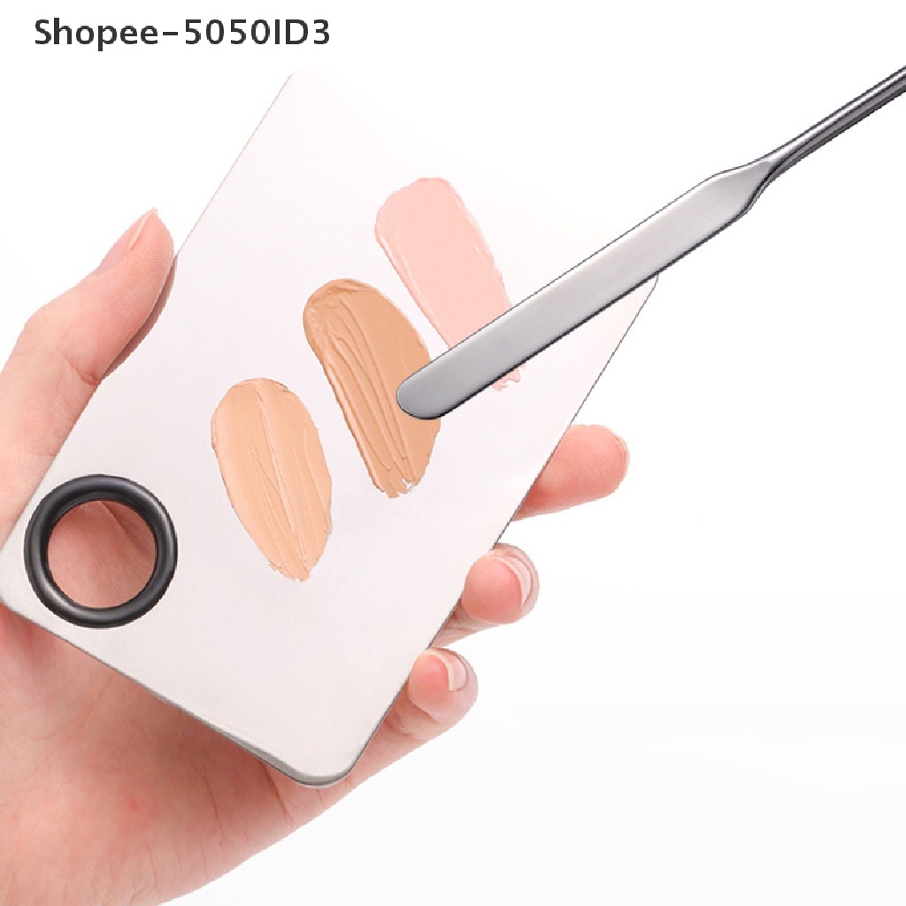 [HOT] 1pcs Kepala Ganda Stainless Steel Alat Spatula Pencampur Makeup Kosmetik Untuk Palet [ID]