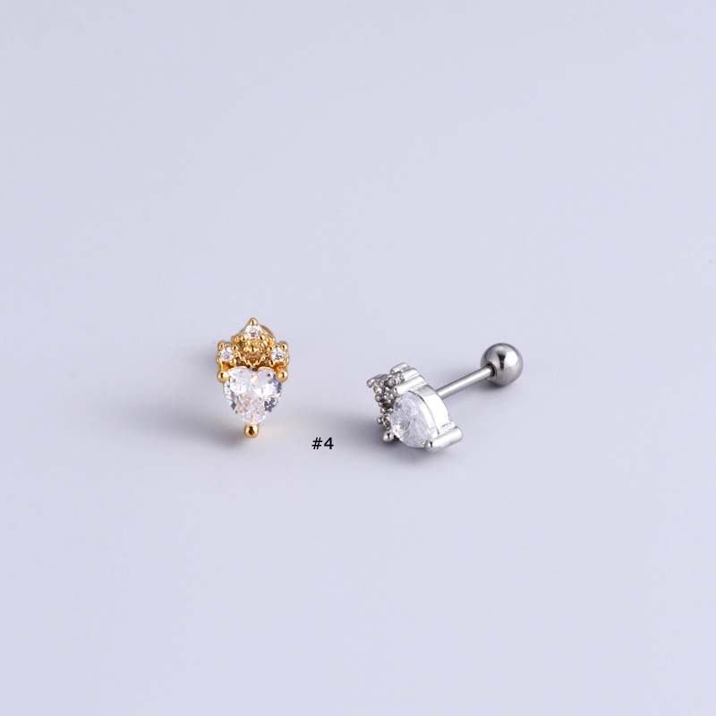 1biji Mutiara Sekrup Ganda 20Gauge Tindik Stainless Steel Tragus Helix Lobe Earring Heart Rainbow