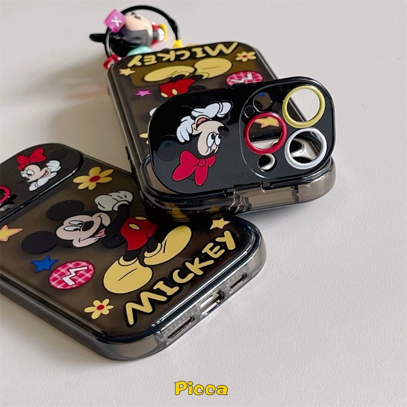 IPHONE Casing Cermin Make Up Flip Kreatif Kompatibel Untuk Iphone7 8 14 Plus 11 14 13 12 Pro MAX X XR XS MAX SE 2020 Kartun Disney Mickey Bunga Shockproof Lembut TPU Phone Cover