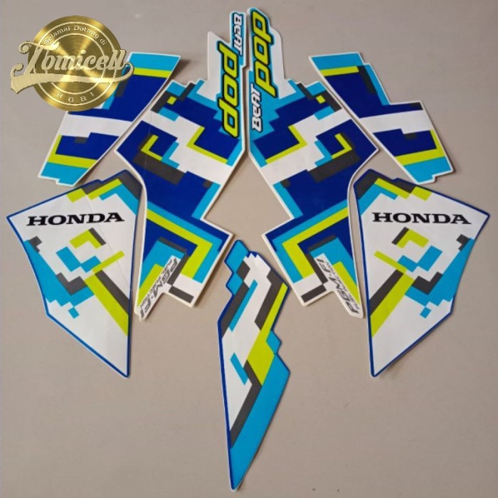 striping honda beat pop 2017 2018 stiker list body putih biru motor