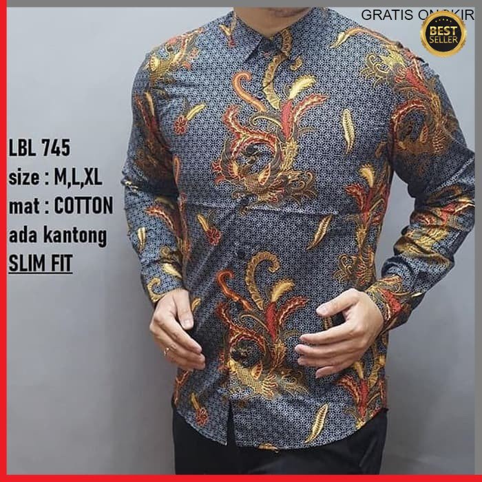 KEMEJA PRIA BATIK LENGAN PANJANG HEM BAHAN KATUN HALUS 40S LBL 745 BAJU MODERN MEWAH SLIMFIT SLIM FIT BY JAKARTA