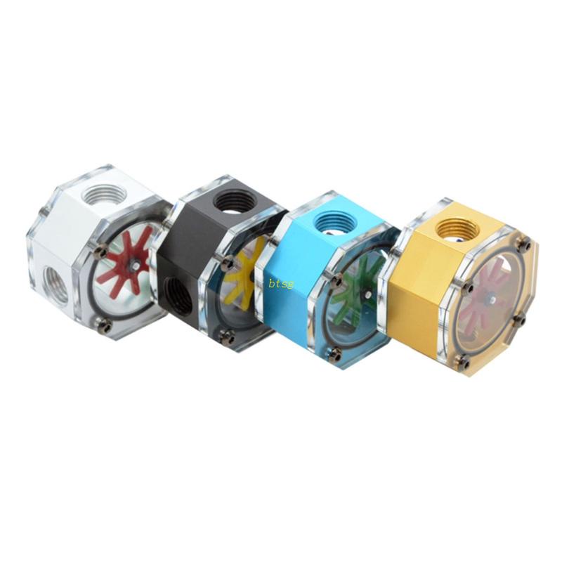 Bt Akrilik Octagonal Flow Indicator Computer Water Cooling Flow Meter G1/4Benang Female Kit Lengkap Liquid Coolin To