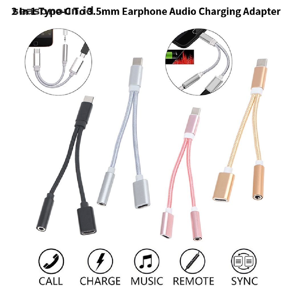 Seasonoun Adaptor Kabel Cas Jack Audio Headphone 2in1 Type-C Ke 3.5mm USB-C Converter Earphone Adapter Untuk Ponsel.