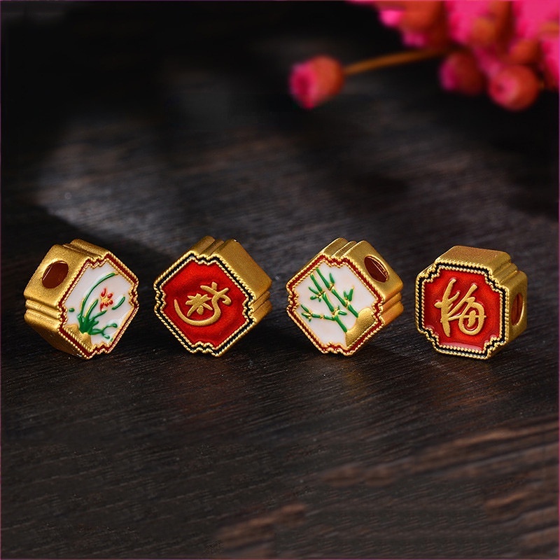 Goldkingdom Fashion Perhiasan Aksesoris Ready Stock Diy Tangan String Membakar Proses Biru Empat Gentleman Mei LAN Bambu Krisan Transfer Manik Gelang Perempuan