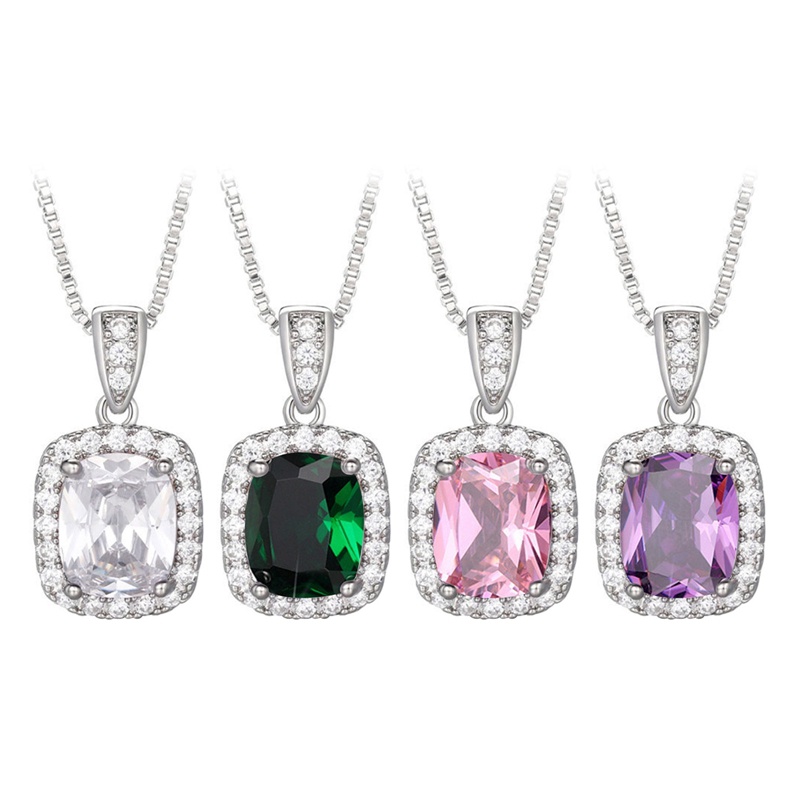 Kalung Wanita Cubic Zirconia Putih/Hijau/Ungu/Pink Yang Indah Desain Sederhana Dan Elegan Perempuan Pernikahan Perhiasan Trendi