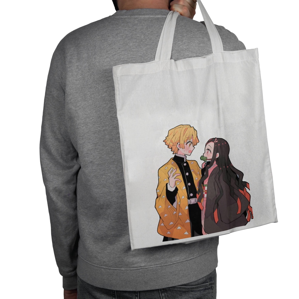 Totebag Anime Demon Slayers zenitsu &amp; nezuko Tote bag premium Totebag zipper totebag velcro Termurah tote bag resleting