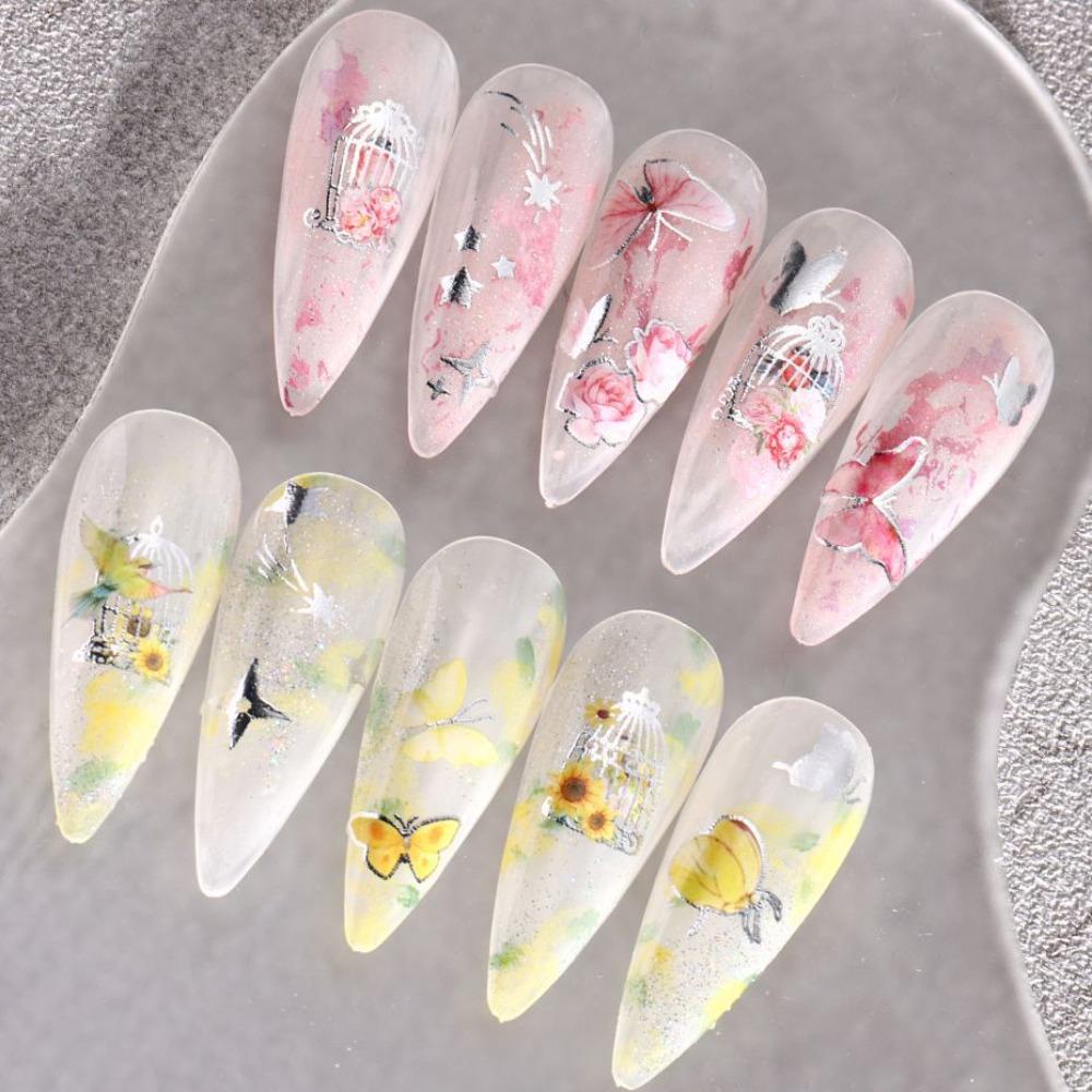 AUGUSTINA Stiker Kuku Kupu Agustina Sweet Love Heart Stars Bronzing Butterfly Nail Dekorasi