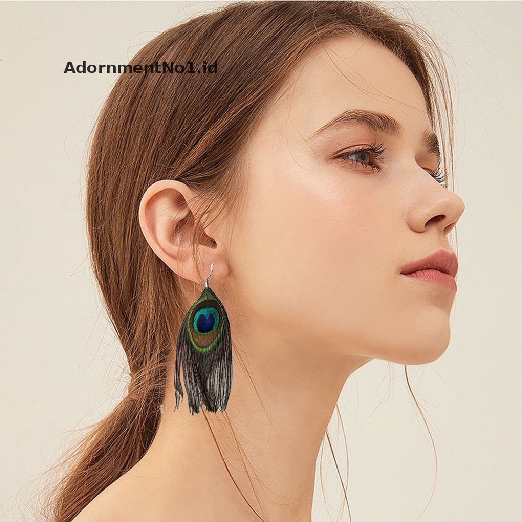 [AdornmentNo1] Anting Panjang Bulu Merak Dan Bros Bulu Merak Gaya Etnik Bohemian Retro [ID]