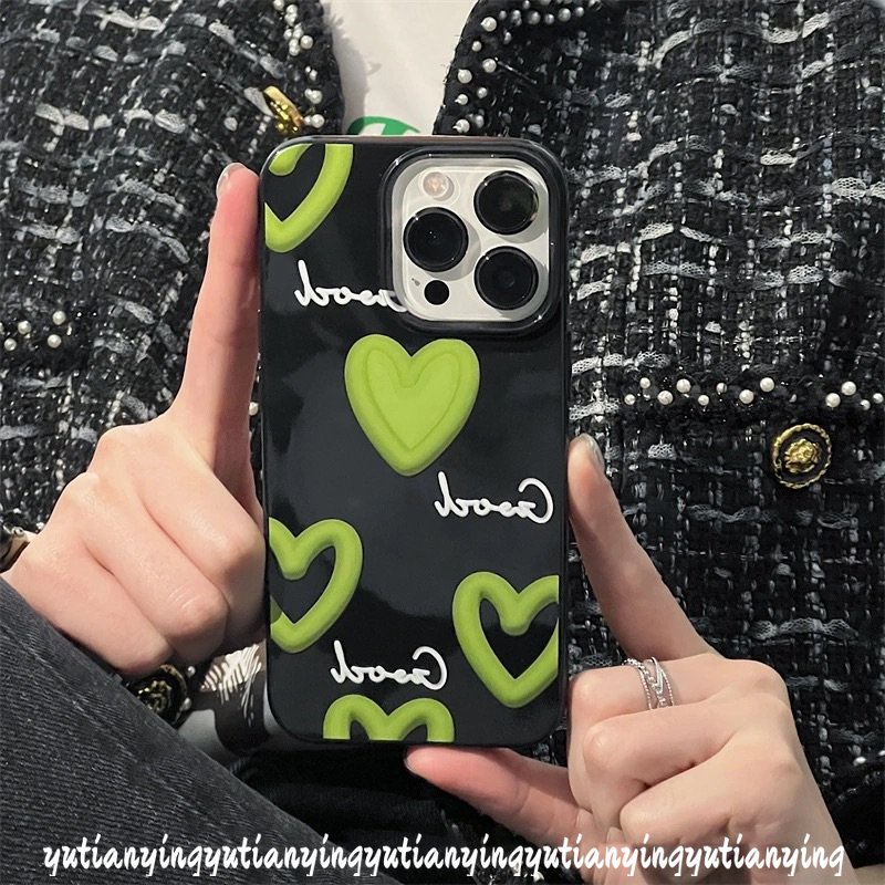 IPHONE Ins Sweet Love Heart Phone Case Kompatibel Untuk Iphone11 12 13 14 Pro Max XR 7plus 78 Plus X XS Max SE 2020 Shockproof Glossy Halus Soft Cover