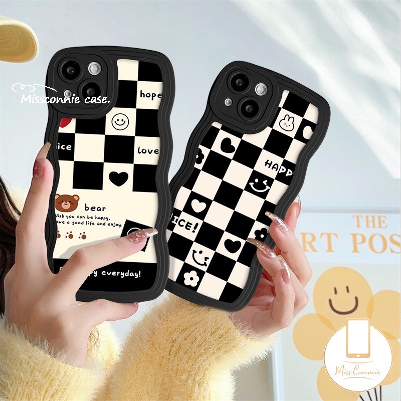 Papan Catur Soft Case Redmi A1 12C 910a 10 9A 9T A1+10C 9C NFC Redmi Note9 11 11s 10s 8 10 11Pro 9s 10Pro Max POCO X3 NFC Pro M3 Mi 11T Pro Love Heart Smile Bear Wavy Sarung Tepi