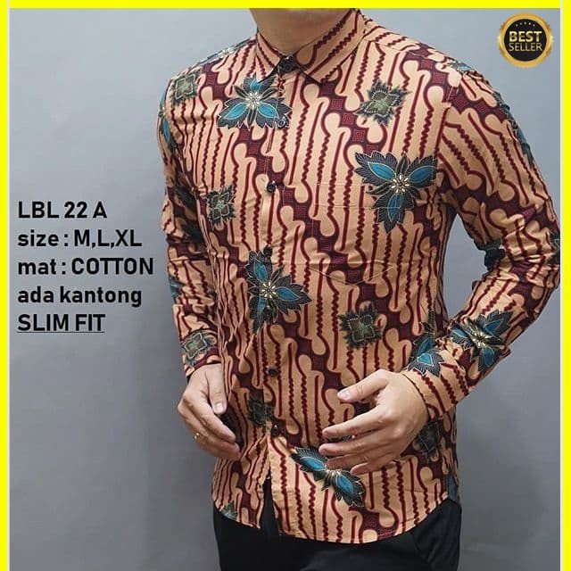 KEMEJA PRIA BATIK LENGAN PANJANG HEM BAHAN KATUN HALUS 40S LBL 22A MEWAH PREMIUM BAJU ELEGANT SIZE M L XL  SKU MS JAKARTA