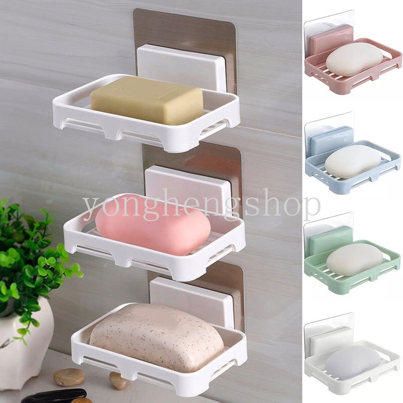 Kotak Sabun Tempel Dinding Shower Bebas Pukulan Soap Drain Holder Toiletries Organizer Rak Penyimpanan Spons Dapur Soap Dish Tray Perlengkapan Kamar Mandi