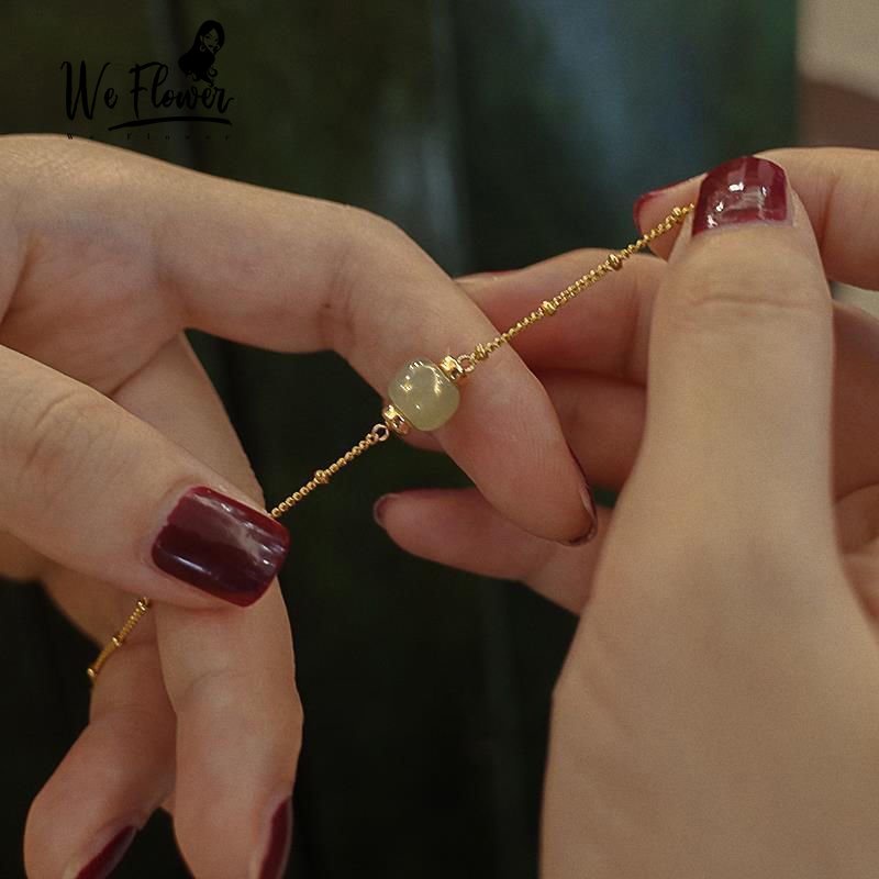 Kami Bunga Vintage Rantai Kaitan Emas Giok Beruntung Manik Pesona Gelang Untuk Wanita Gadis Elegan Mengkilap Permata Gelang Perhiasan Aksesoris