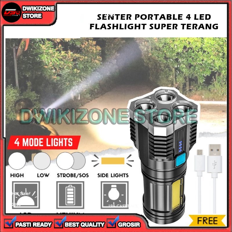 [DZS] LAMPU SENTER PENERANG PORTABLE 4 LED FLASH LIGHT CAMPING JARAK JAUH SUPER TERANG MULTIFUNGSI SERBAGUNA