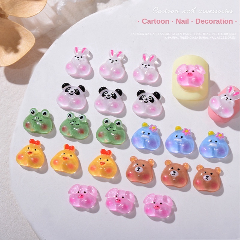 [Harga Grosir] 10 Pcs Kartun Lucu Beruang Kelinci Kodok Kuku Seni Pesona 3D Resin Datar Kembali Hewan Nail Art Hiasan Hias DIY Manicure Dekorasi Batu Kuku Makeup Aksesoris