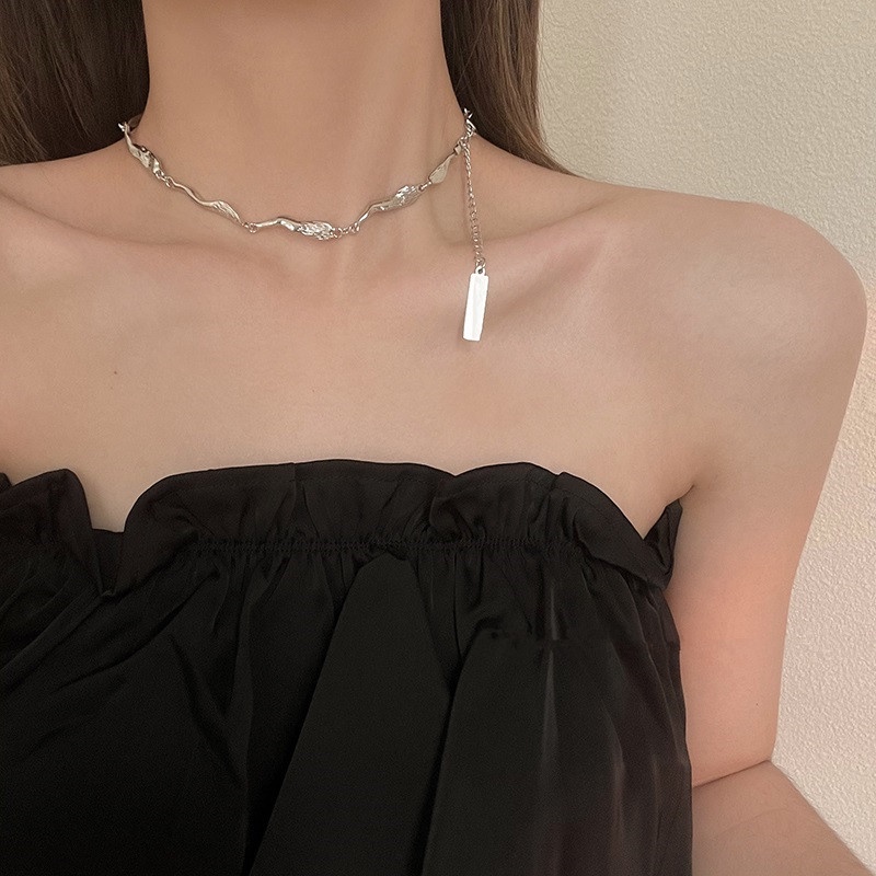 Roselife Punk Retro Perak Rantai Logam Choker Pendek Kalung Untuk Wanita Gadis Bergaya Geometris Blok Chain Necklaces Hip Hop Perhiasan Aksesoris