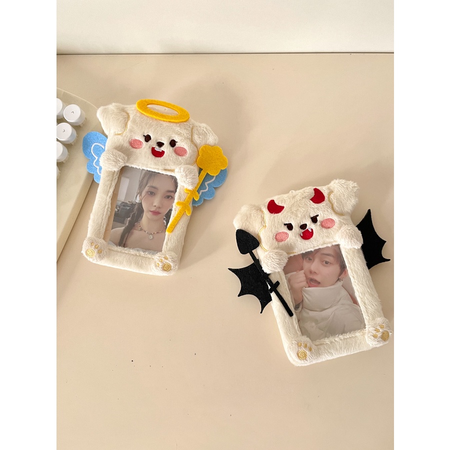 Cute Angel and Devil Plush Card Holder Korea ins Polaroid Goo Card Aidou Photocard Display Liontin