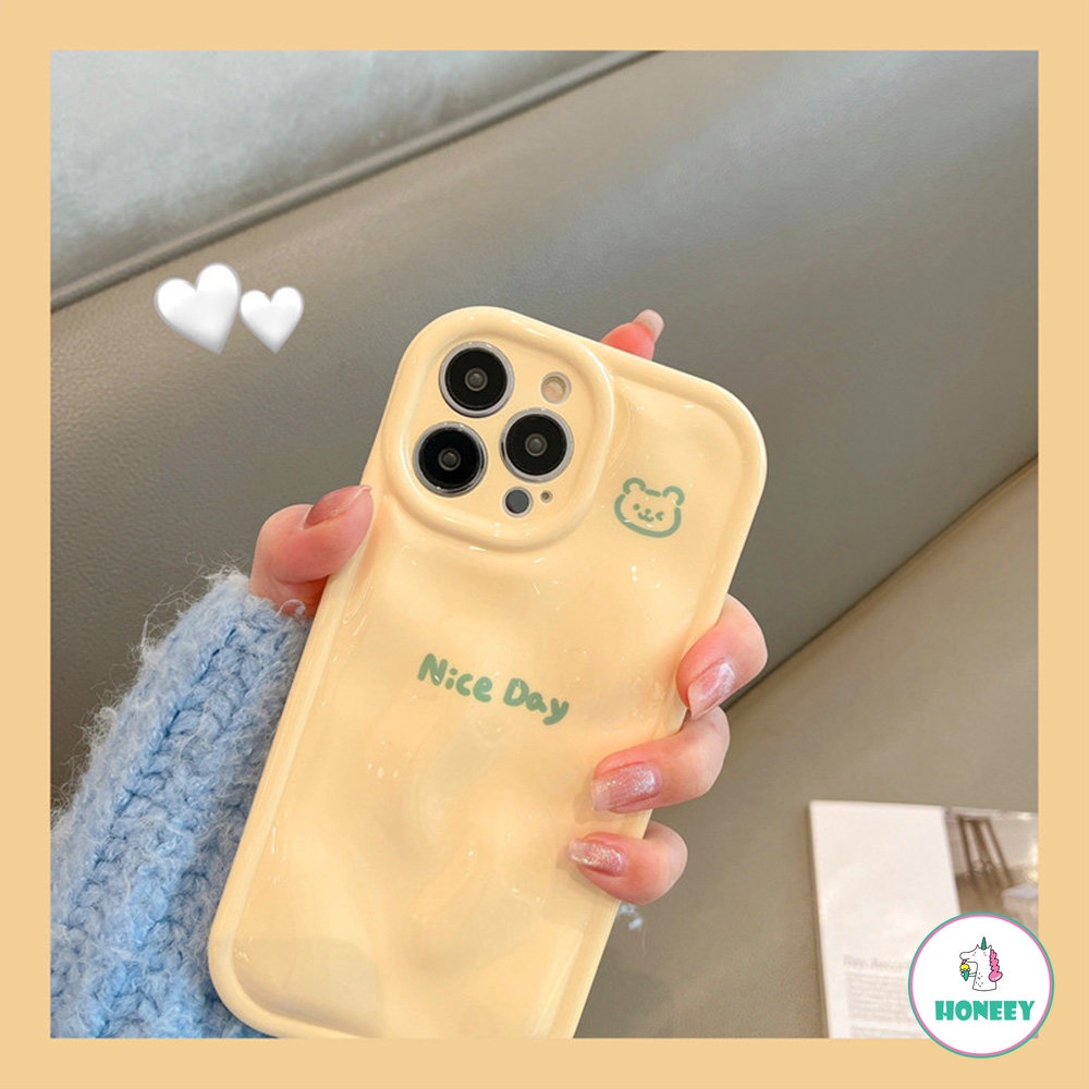 IPHONE Casing Ponsel Kepala Beruang Bawah Krem Lucu Korea Untuk Iphone11 14 13 12 Pro Max Pola Meteorit Yang Indah Tahan Guncangan Belakang Soft Cover