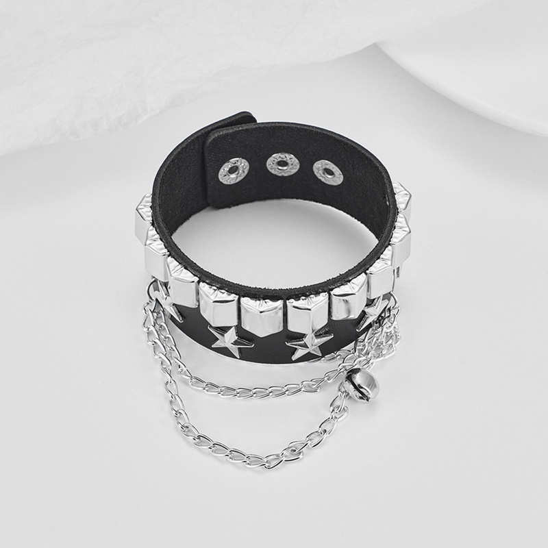 Cinta Gelang Hot Punk Harajuku Gelang Hitam Kulit PU Bar Goth Dapat Disesuaikan Perhiasan Hati