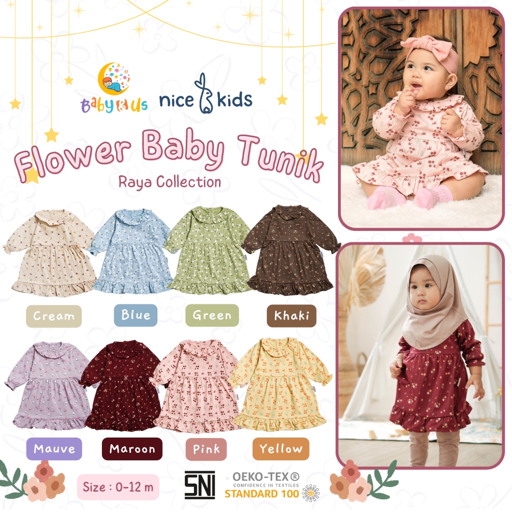 Nice Kids Raya Collection - Baby Flower Tunik (Tunik Gamis Bayi 0-12 Bulan)