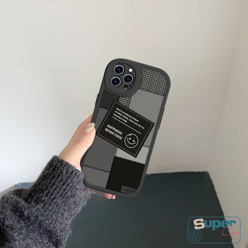 Pasangan Case Jahitan Label Hitam Untuk Realme C53 C35 C55 C12 C11 C31 C21Y C15 C25Y C30 C25s 5 9i 8 5i 7i 56i 6 8i 8 10 Pro C21 GT C17 C20A C3 C20 C17 Smiley Lucu Lembut Sarung TPU