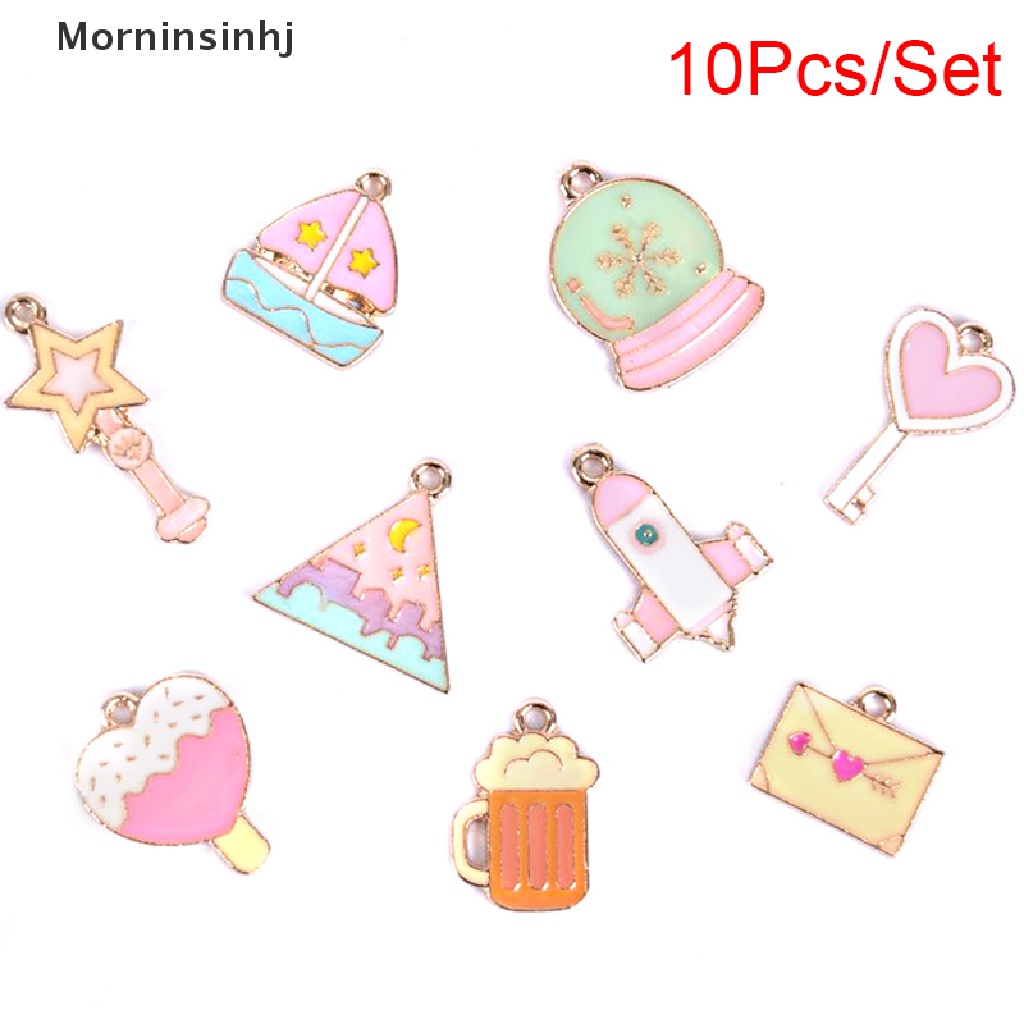 Mornin 10Pcs/Set Enamel Alloy Kapal Roket Bintang Ch Liontin Perhiasan DIY Membuat Craft id