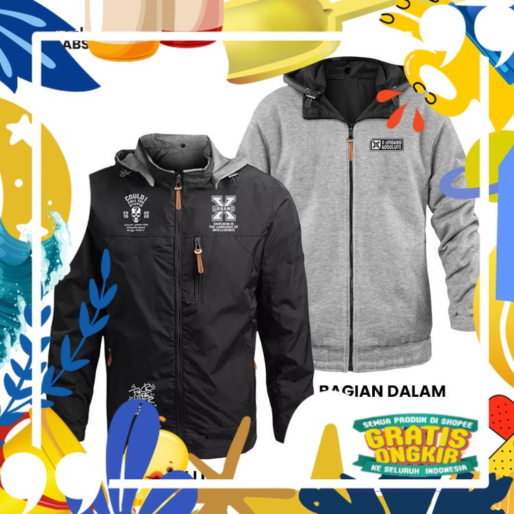 X Urband Absolute Jaket Bolak Balik Pria Wanita Jaket Outdoor/ merah putih biru polos