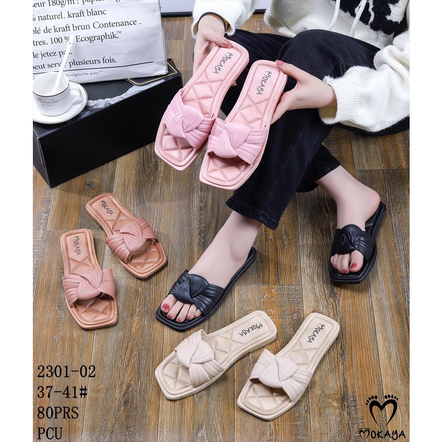 Sandal Slop Jelly Wanita Ban Kerut Ikat Besar Super Simple Pretty Kekinian Import Mokaya / Size 37-41 (2301-02)