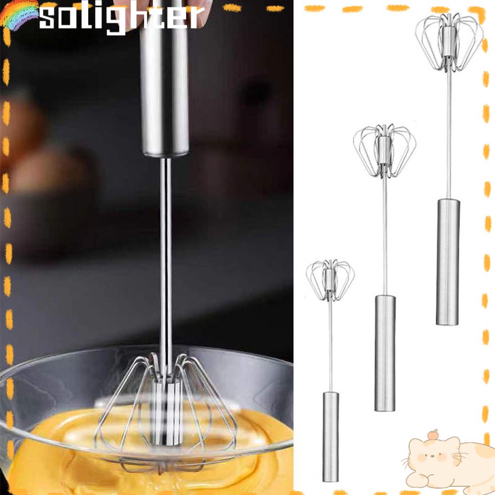 Solighter Kocokan Telur Stainless Steel Semi Otomatis Self Turning Egg Stirrer Stainless Steel Manual Hand Mixer Pengocok Telur Semi Otomatis