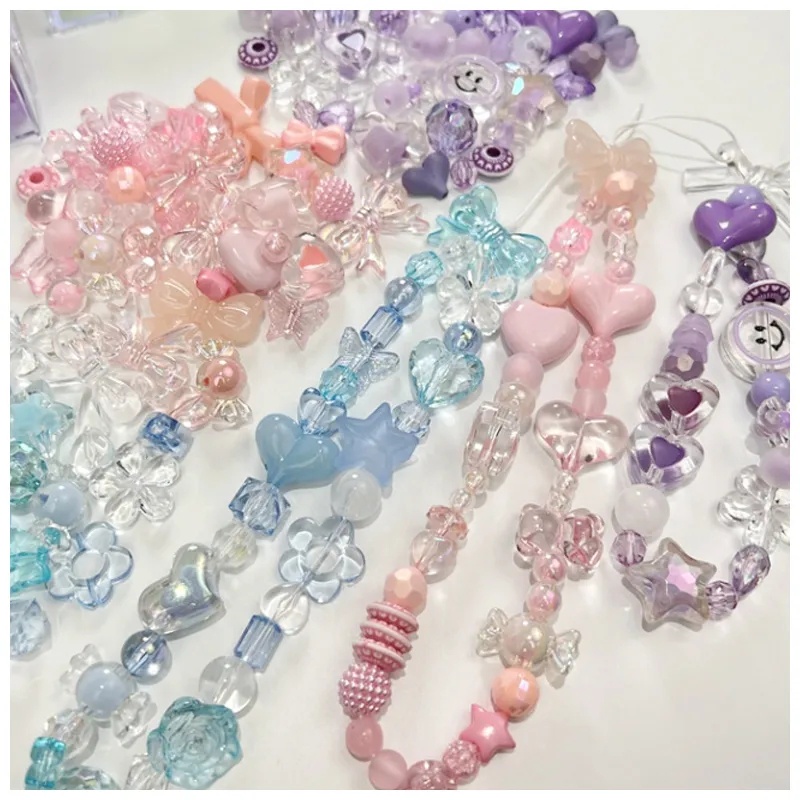 50g Akrilik Bening Gelang Pesona DIY Perhiasan Gelang Membuat Perhiasan Aksesoris 0.8-4cm Campur Pola Geometris Berwarna Manik-Manik