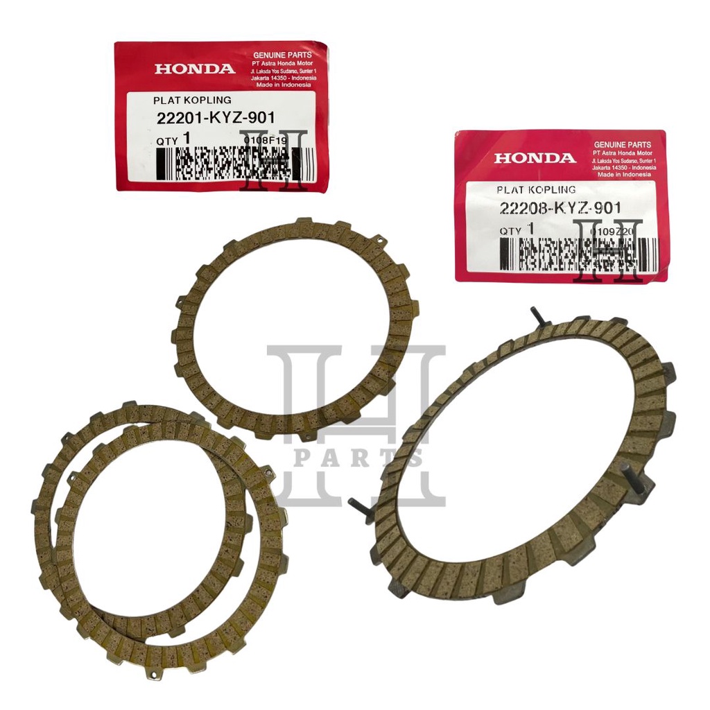 PAKET SET PLAT KAMPAS KOPLING DISK CLUCTCH FRICTION SUPRA X 125 HELM IN &amp; BLADE SUPRA X 125 FI 22201-KYZ-901 22208-KYZ-901 ASLI ORIGINAL AHM HGP HONDA