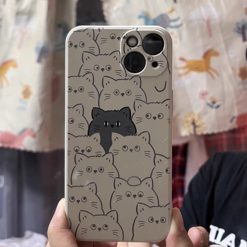 IPHONE Ins Pola Kucing Cocok Untuk Iphone14 14pro 14plus 13 13pro 13prm iPhone12 7Plus 8Plus Xr XS 13 Pro Max Empat Sudut Casing Ponsel Tahan Guncangan