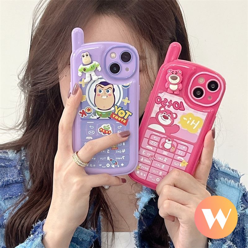 Casing Bentuk Ponsel Kepribadian Retro Kompatibel Untuk iPhone 7Plus XR 13 14 11 12 Pro Max7 8 Plus X XS MAX SE 2020 Lembut Tpu 3D Kartun Toy Story Strawberry Bear Manyo Cover