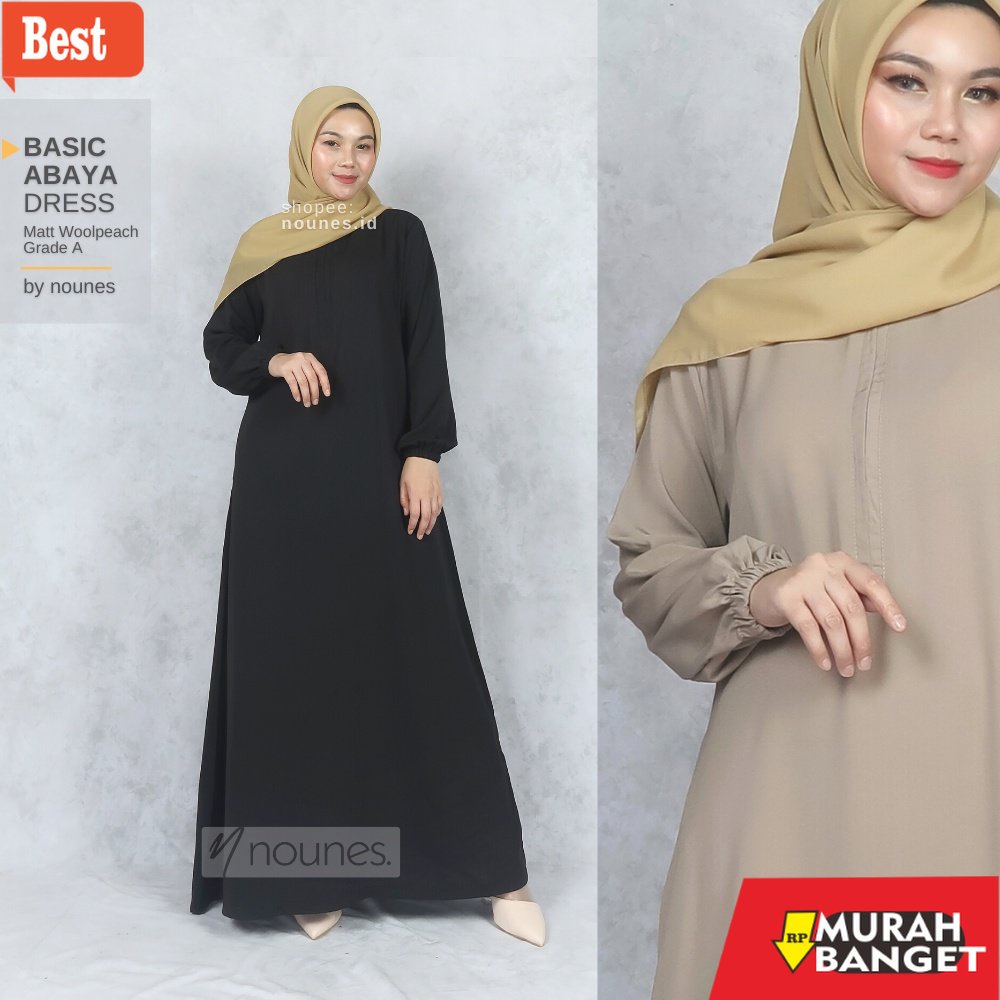 tren buat lebaran terbaru- Nounes Basic Abaya Dress Gamis Daily Polos Syari Wanita Muslim Lengan Pan