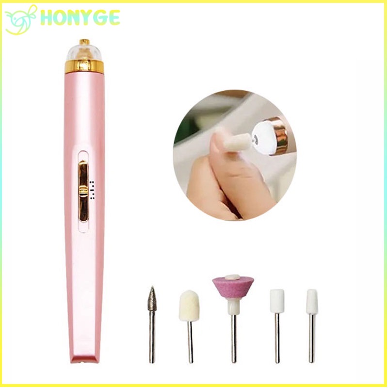 Alat Pengikir Kuku Set 5 In 1 Manikur Kikir Kuku dengan Lampu LED Perawatan Pengkilap Kuku Kit Nail Polisher USB