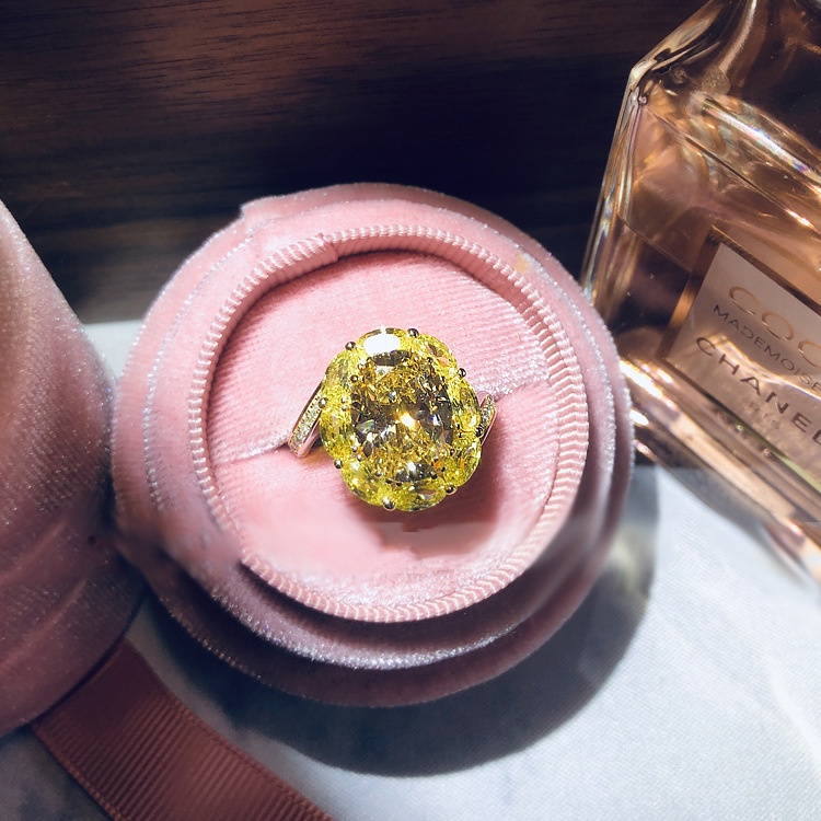 Goldkingdom Fashion Perhiasan Aksesoris Ready Stock Mewah Cadenza Bao Asche Berlian Kuning Cincin Yang Dapat Disesuaikan Kreatif Telur Angsa Berbentuk Karat Besar Pertunangan Cincin Untuk Wanita