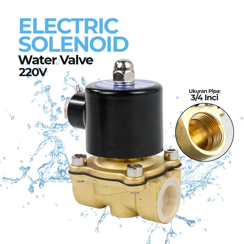 (BISA COD) FTIHSHP Electric Solenoid Water Valve 220V 3/4 Inch - 2W-200-20