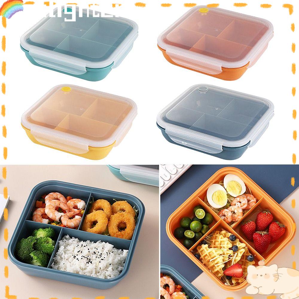 Solighter Lunch Box Microwavable Persegi Panjang Grid Dengan Sendok Wadah Makanan