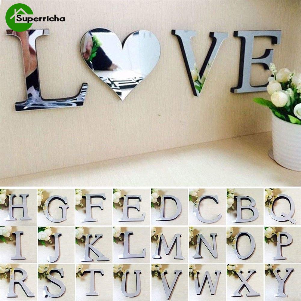 Hot Sale/Stiker Dinding Cermin 3D 26huruf DIY Art Mural Dekorasi Kamar Rumah Decals Akrilik