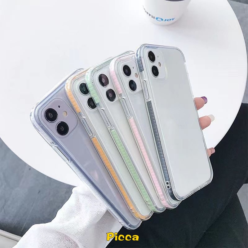 IPHONE Bingkai Warna Permen Sederhana Casing Ponsel Tahan Guncangan Kristal Untuk Iphone11 12 13 14 Pro Max XR Xs Max X 6s 6 8 7 Plus SE 2020 Ultra Slim Anti Jatuh Lembut TPU Penutup Belakang