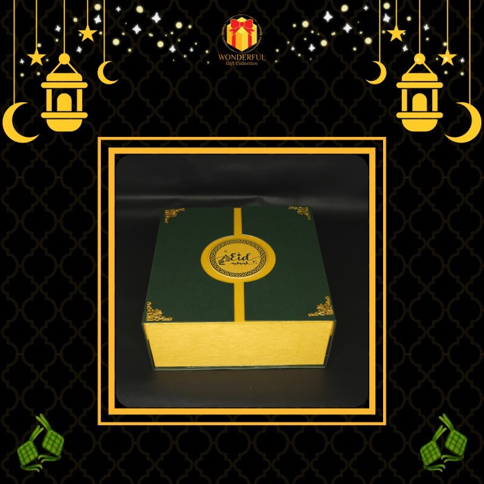 

⭐BISA COD⭐ HARDBOX HAMPERS LEBARAN MAGNET HIJAU LOGO BULAT PREMIUM 22X22X8 L021B - Hijau, Siku Gold