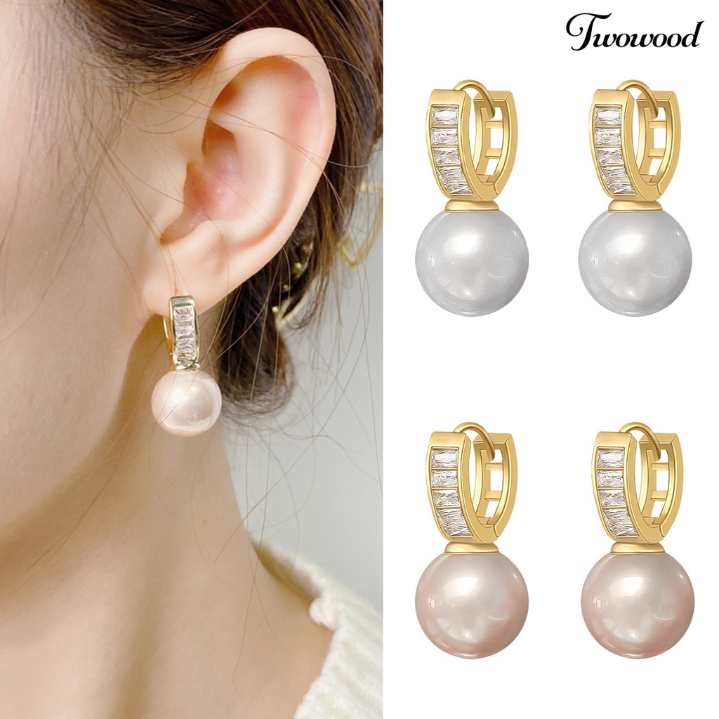 Twowood 1pasang Drop Anting Gaya Perancis Retro Hollow U Shape Elegan High Gloss Mutiara Imitasi Wanita Earrings Fashion Perhiasan