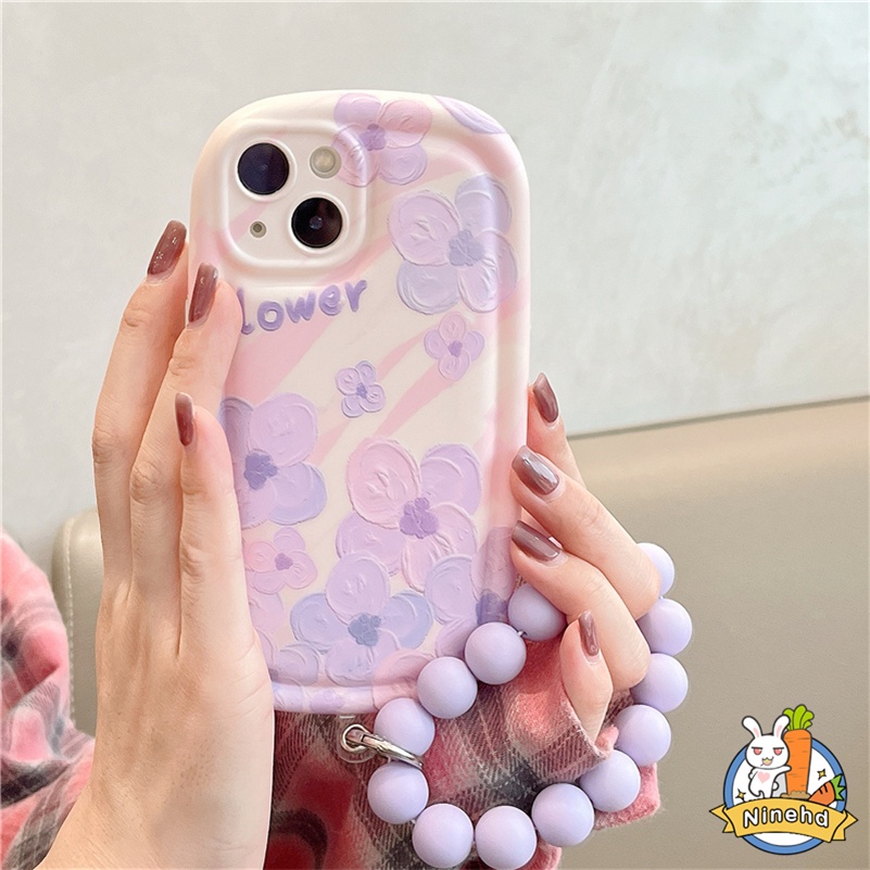 IPHONE Casing Kompatibel Untuk Iphone14 13 12 11 Pro Max X Xr Xs Max8 7 6 6s Plus Ins Ungu Lukisan Minyak Bunga Tanpa Gelang Anti Jatuh Silikon Shockproof Lembut Tpu Airbag Phone Case