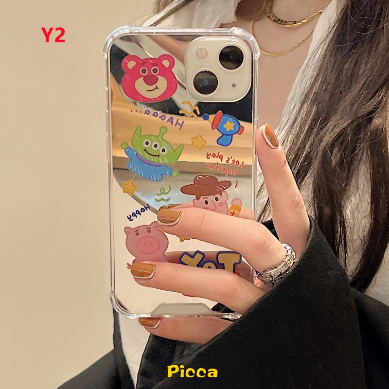 IPHONE Case Cermin Make Up Kartun Disney Winnie The Pooh Manyo Kompatibel Untuk Iphone11 13 12 Pro Max XR X XS Max8 7 Plus SE 2020 7Plus Toy Story Lucu Alien Phone Cover