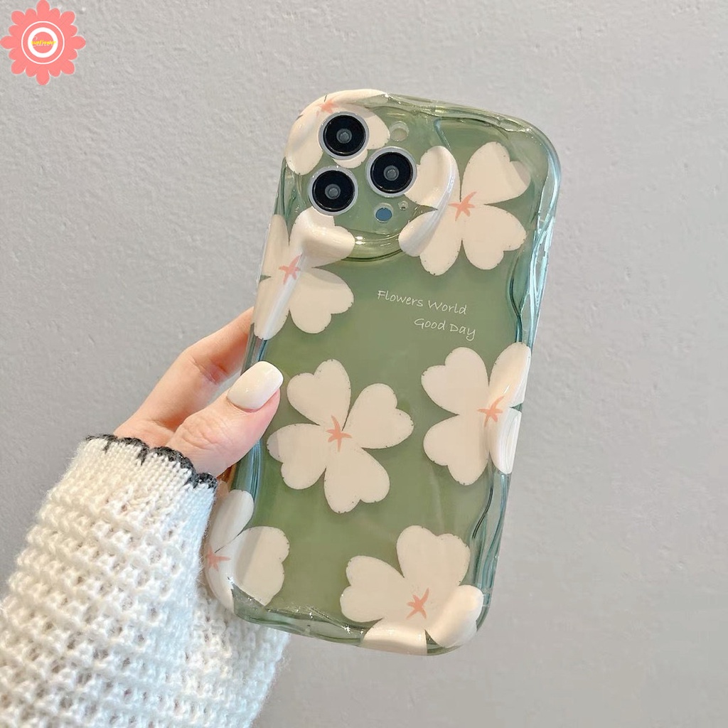 IPHONE Casing Bunga Segar Tepi Melengkung Bergelombang 3D Kompatibel Untuk Iphone11 Pro Max14 13 12 XR 6s 6 7 8 Plus 7plus X XS Max SE 2020 Tpu Lembut Shockproof Airbag Glossy Floral Cover