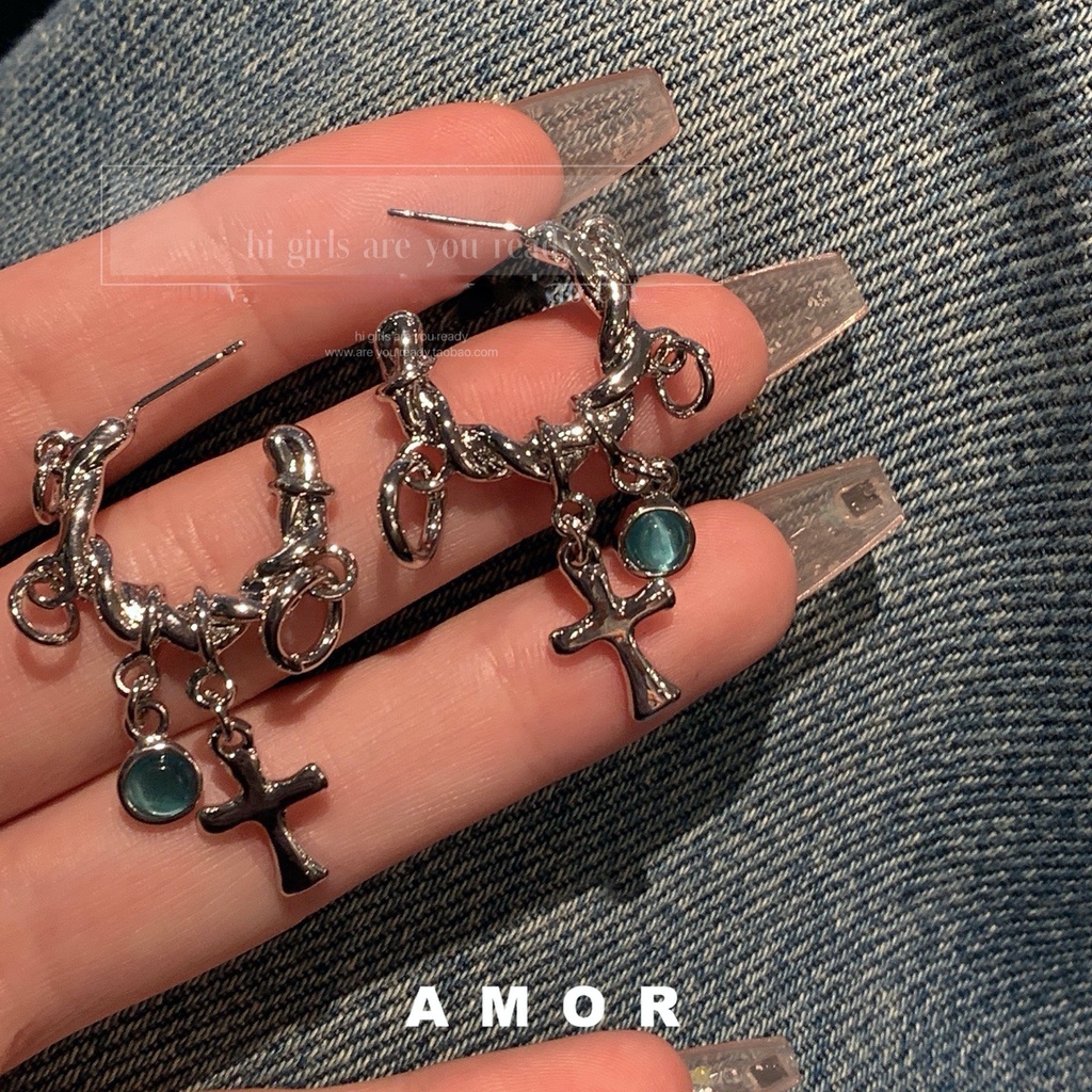 Anting Salib Y2K Cincin Angin Korea Manis Dan Keren Anting Cewek Hip-hop