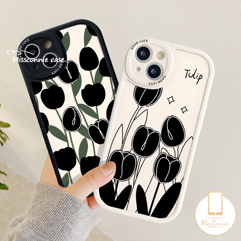 Case Realme C35 C15 C25Y C12 C17 C2 C3 C11 C53 C31 C20A C21Y C30 C20 C25s 9i 8 5i 8i 7i 6s 6i 6 5 8Pro C21 GT C17 Simple Bunga Tulip Hitam Couple Cover