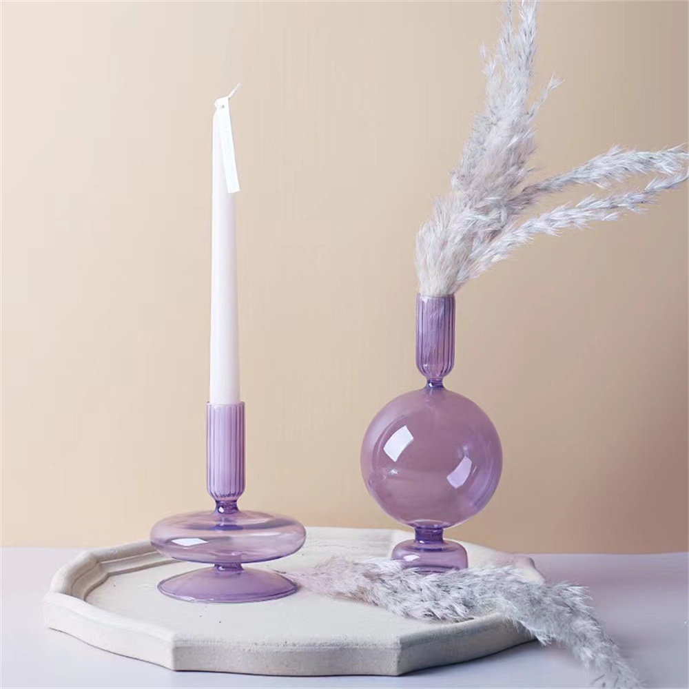 ღ Floriddle Kreatif Kaca Lilin Vas Fashion Kaca Candle Holder Retro Pernikahan Lilin Berdiri Vas Pesta Nordic Bergaya untuk Rumah dekorasi