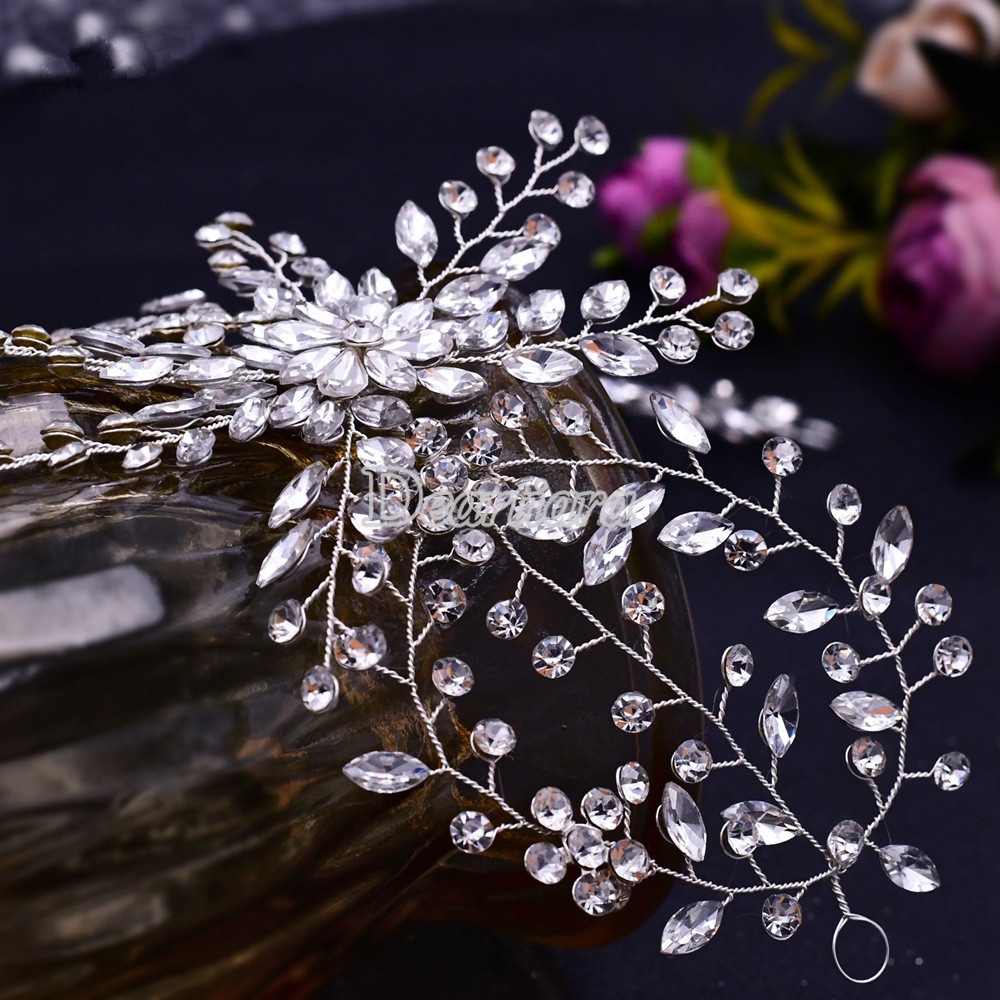 Fashion Bridal Handmade Hiasan Kepala Dengan Bentuk Makeup Aksesoris Rambut Gaun Pernikahan Pan Hair Band Rhinestone Hair Band