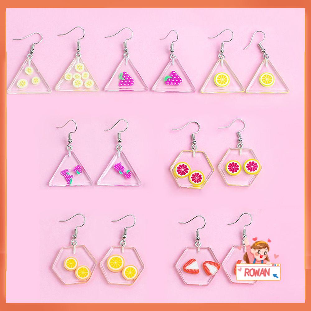 R-flower 1pasang Eardrop Geometris Fashion Korea Acrylic Anting Buah